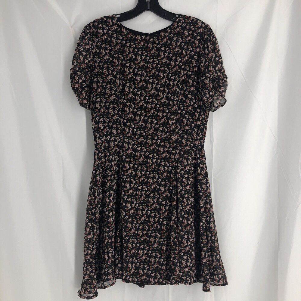 Chiffon Lined Dress Black Floral Mini A-Line Ten Sixty Sherman Dress Large